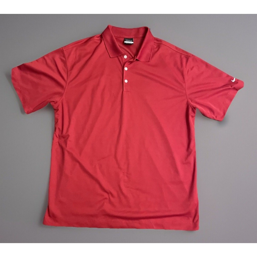 Nike Golf Short Sleeve Polo Shirt Dri-Fit Embroidered Swoosh Logo Red XL JBHS